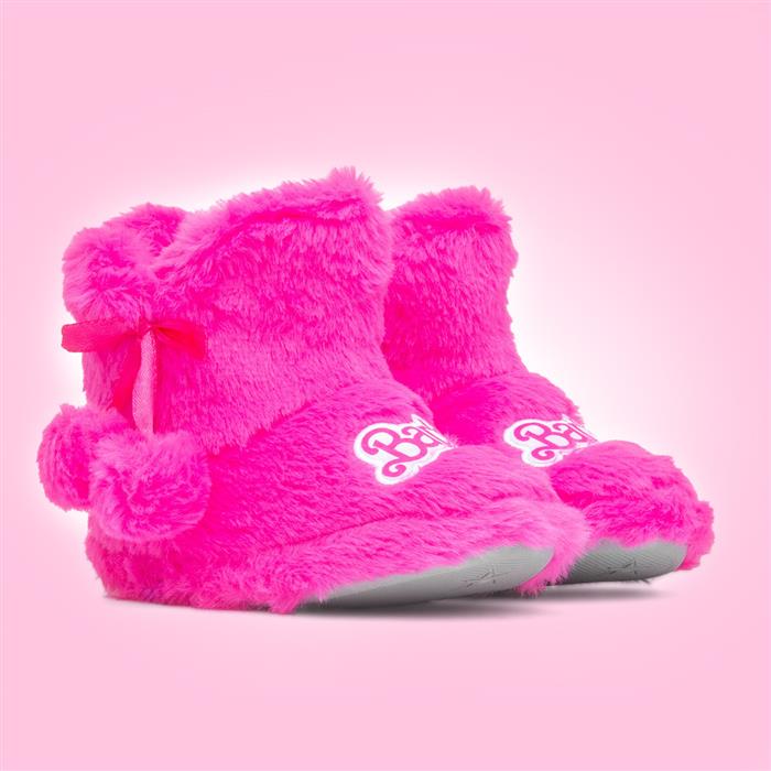 Kids Pink Fuchsia Fluffy Slipper Boot