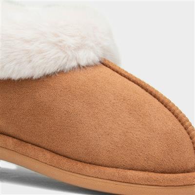 Womens Chestnut Faux Fur Lined Full Slipper
