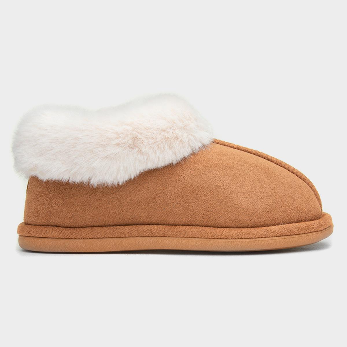 Womens Chestnut Faux Fur Lined Full Slipper