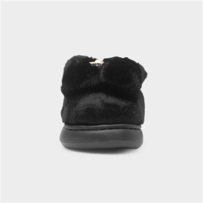 Womens Black Teddy Bear Mule Slipper