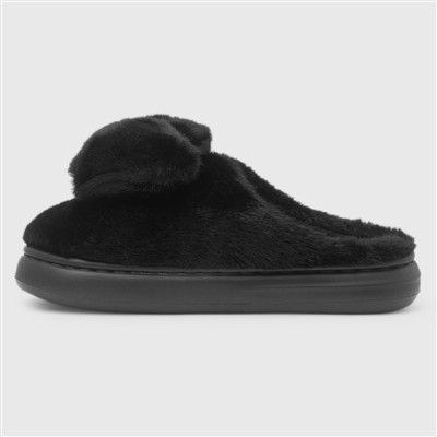 Womens Black Teddy Bear Mule Slipper