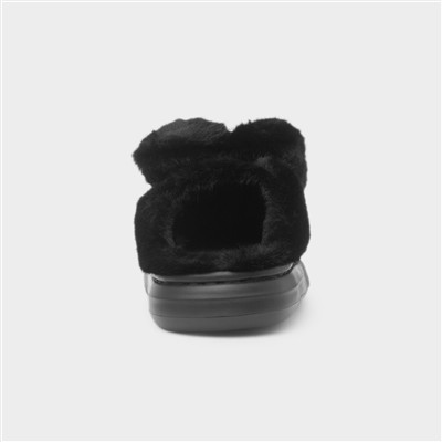 Womens Black Teddy Bear Mule Slipper