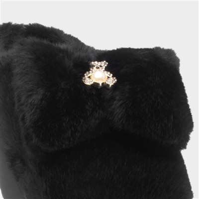 Womens Black Teddy Bear Mule Slipper