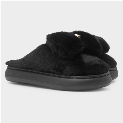 Womens Black Teddy Bear Mule Slipper