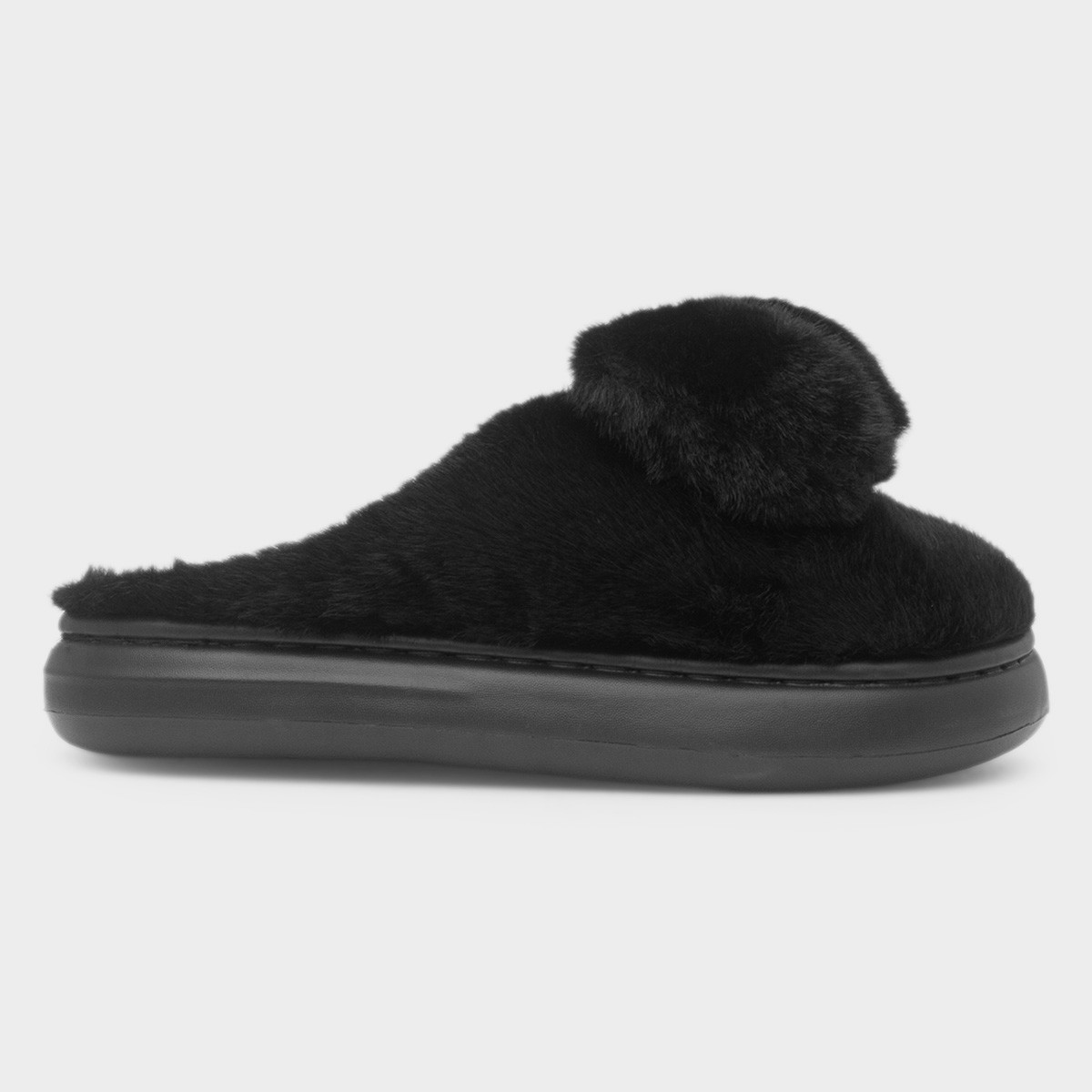 Womens Black Teddy Bear Mule Slipper
