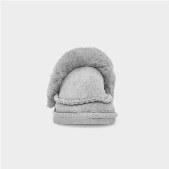 Lily Womens Grey Mule Faux Fur Slipper