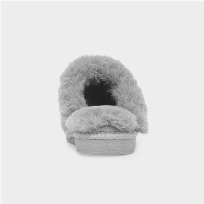Lily Womens Grey Mule Faux Fur Slipper