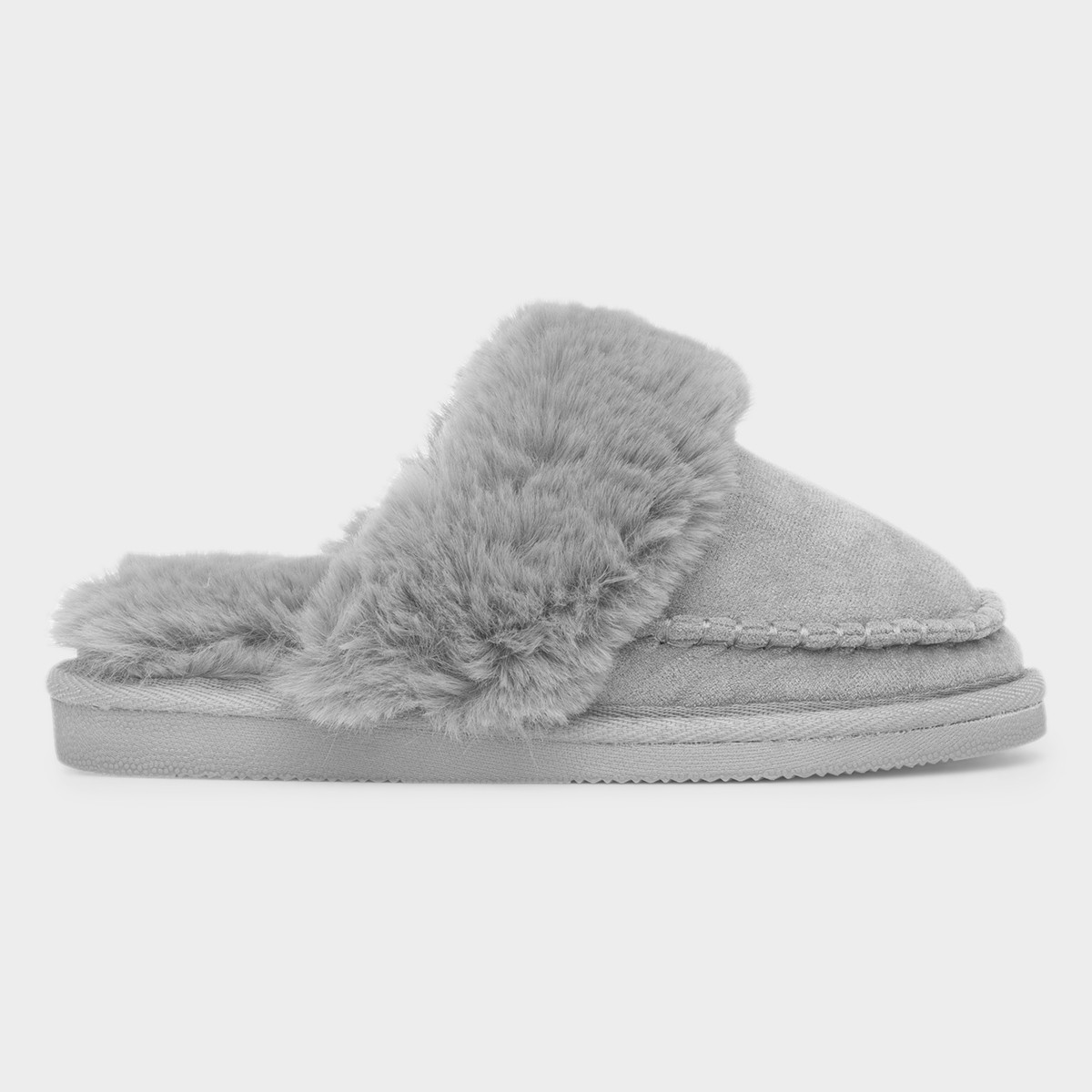 Lily Womens Grey Mule Faux Fur Slipper