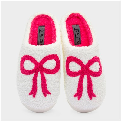 Womens Cream Bow Slipper
