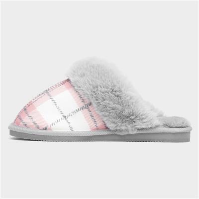 Albany Womens Grey Tartan Mule Slipper