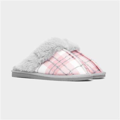 Albany Womens Grey Tartan Mule Slipper