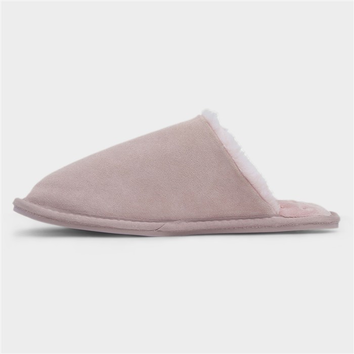 Womens Pink Suede Mule Slipper