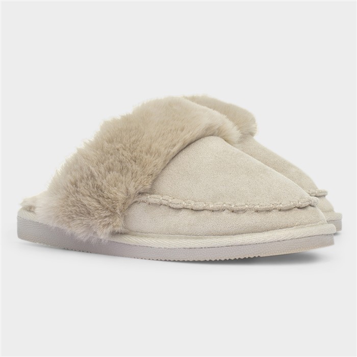 Lily Womens Taupe Mule Slip On Slipper