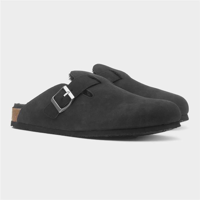 Pappy Mens Black Faux Fur Clog