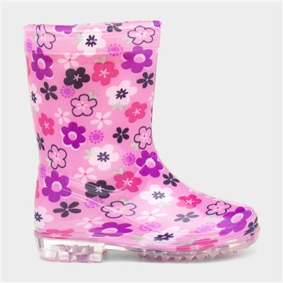 Kids Pink Floral Welly
