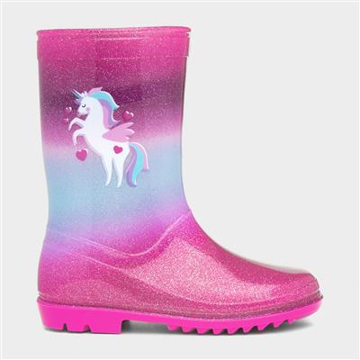 Kids Pink & Blue Unicorn Glitter Welly