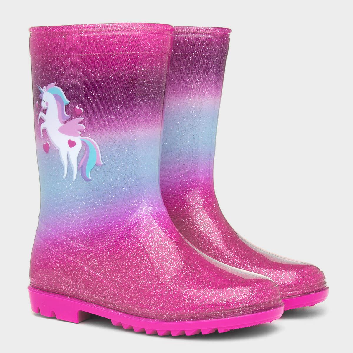 Zone Girls Blue Glitter Wellington Boot