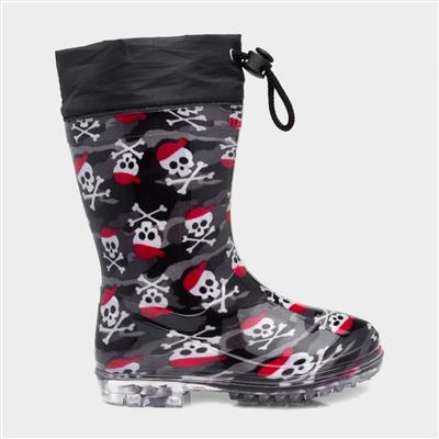 Kids Black and Grey Camo Welly