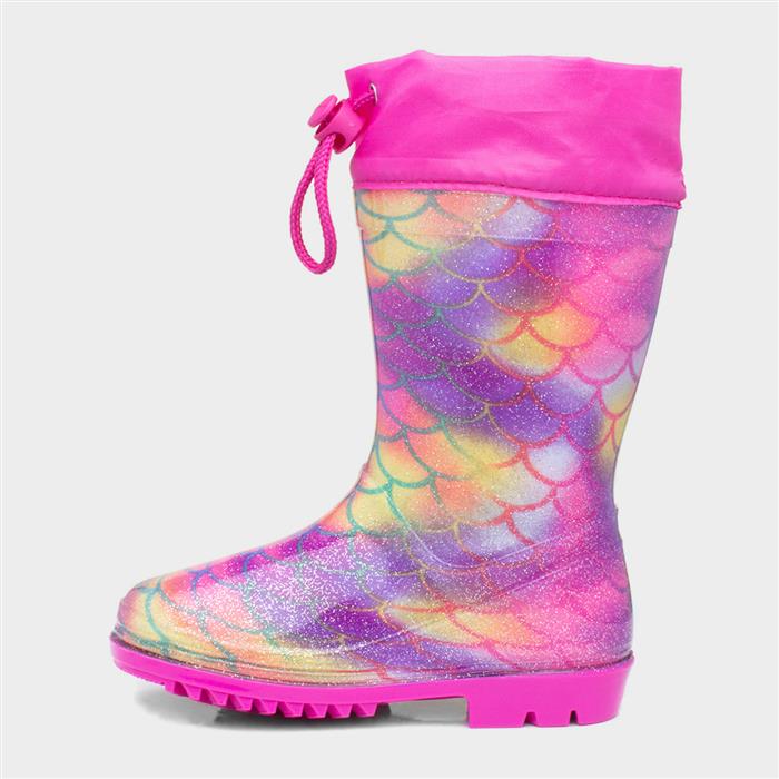Girls Multi Rainbow Mermaid Glitter Welly