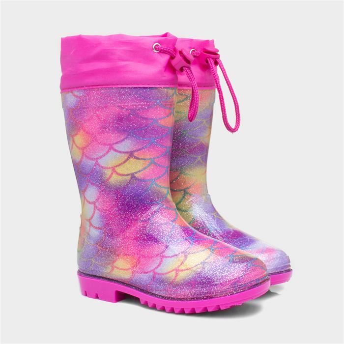 Girls Multi Rainbow Mermaid Glitter Welly