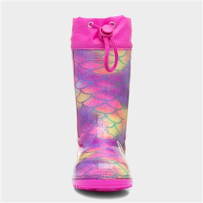 Girls Multi Rainbow Mermaid Glitter Welly