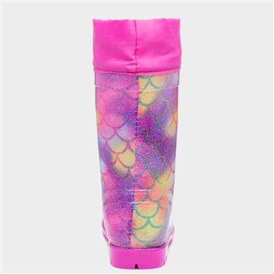 Girls Multi Rainbow Mermaid Glitter Welly