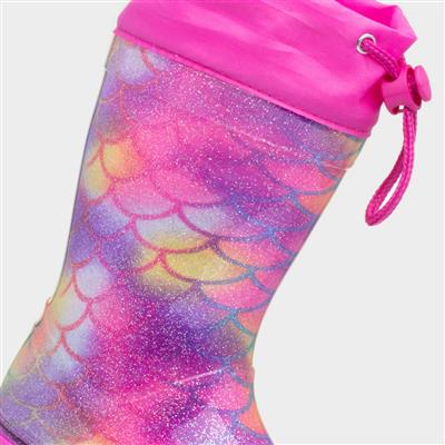 Girls Multi Rainbow Mermaid Glitter Welly