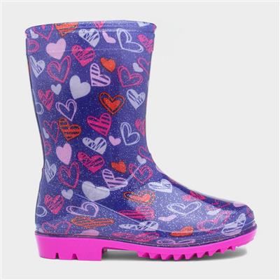 Sunny Kids Purple Love Hearts Welly