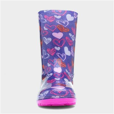 Sunny Girls Purple Love Hearts Welly