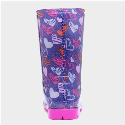 Sunny Girls Purple Love Hearts Welly