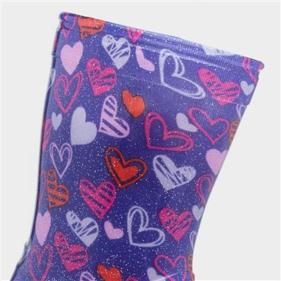 Sunny Girls Purple Love Hearts Welly