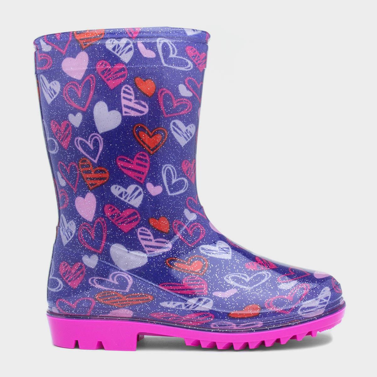 Sunny Girls Purple Love Hearts Welly