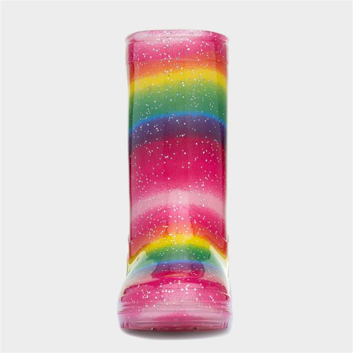 Girls Multi Rainbow Striped Glitter Welly