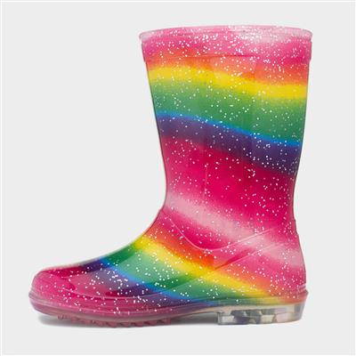 Girls Multi Rainbow Glitter Welly