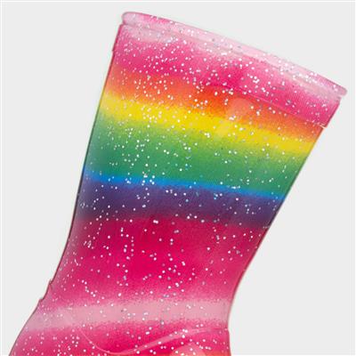 Girls Multi Rainbow Glitter Welly