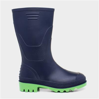 Kids Navy and Lime Welly Boot Kids size 8 to13