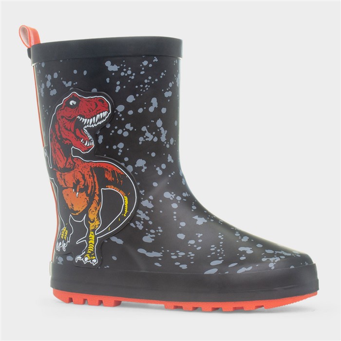 Boys Black and Red Dinosaur Welly