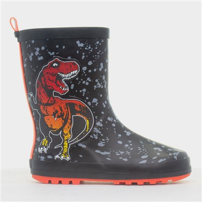 Boys Black and Red Dinosaur Welly