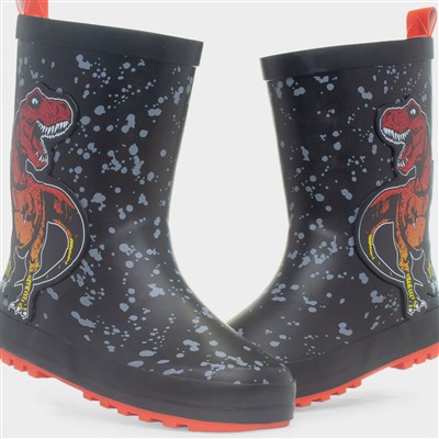 Boys Black and Red Dinosaur Welly