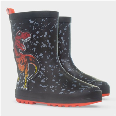 Boys Black and Red Dinosaur Welly