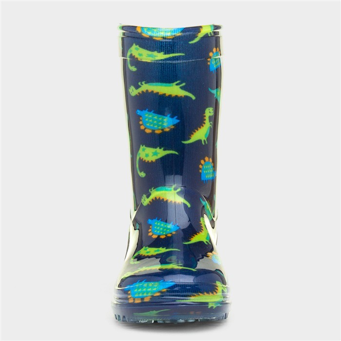 Boys Navy & Green Dinosaur Print Welly