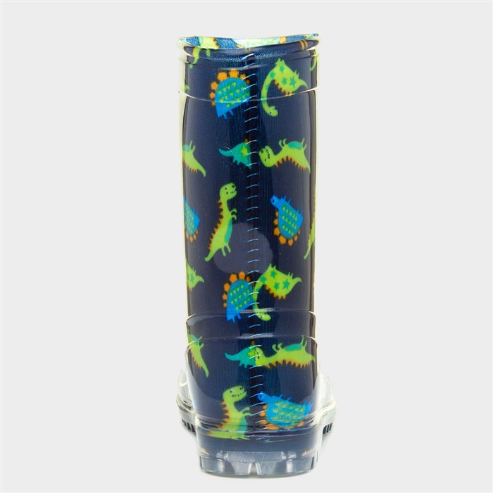 Boys Navy & Green Dinosaur Print Welly