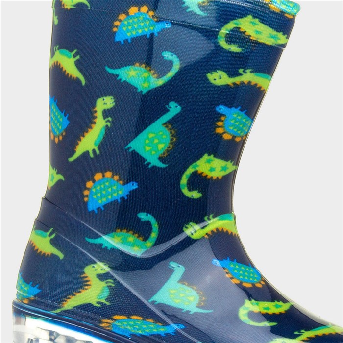 Boys Navy & Green Dinosaur Print Welly