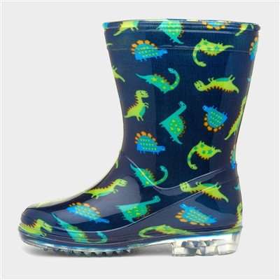 Boys Navy & Green Dinosaur Welly