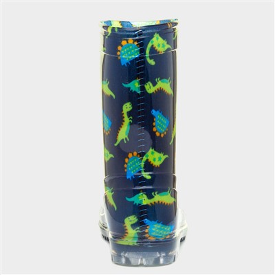 Boys Navy & Green Dinosaur Welly