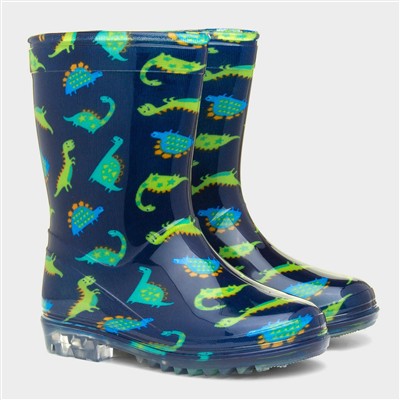 Boys Navy & Green Dinosaur Welly