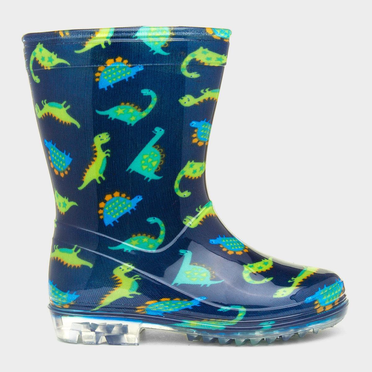 Boys Navy & Green Dinosaur Welly