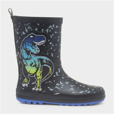 Cyclone Boys Black Dinosaur Welly