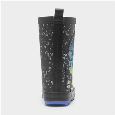 Boys Black Dinosaur Welly