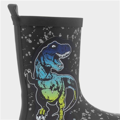 Boys Black Dinosaur Welly